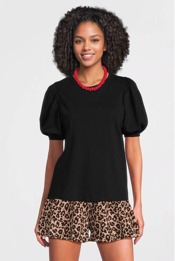 Anytime T-shirt met pofmouwen zwart