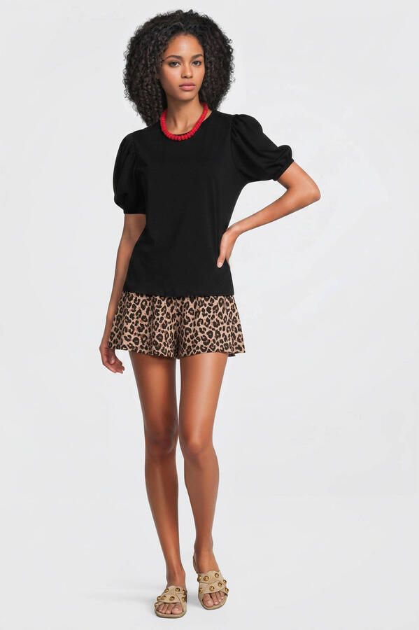 Anytime T-shirt met pofmouwen zwart - Foto 2