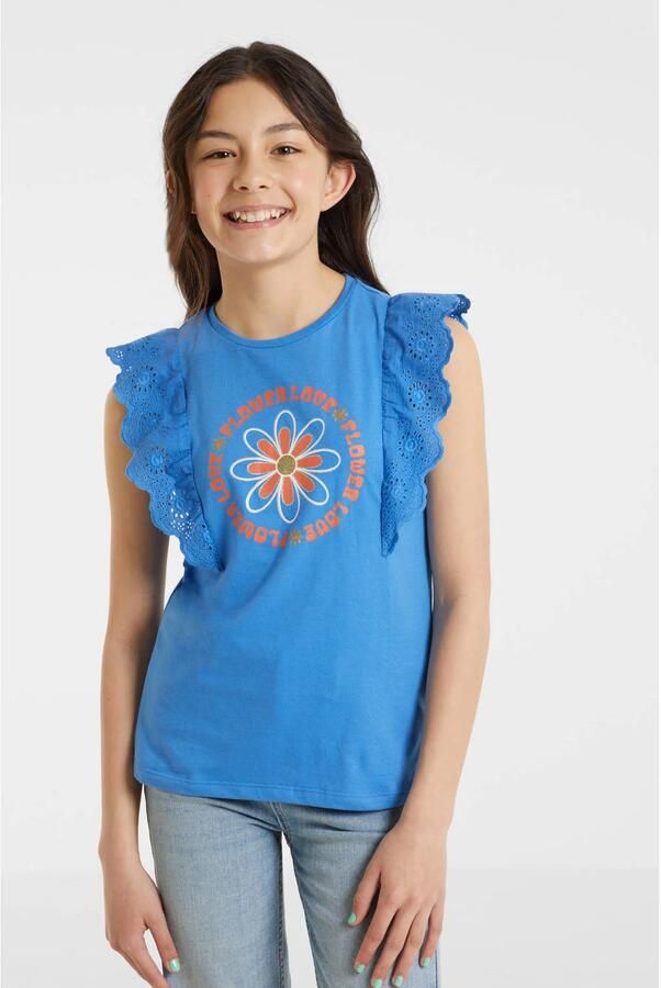 Anytime T-shirt met printopdruk blauw Meisjes Polyester Ronde hals Printopdruk 110 116 - Foto 3