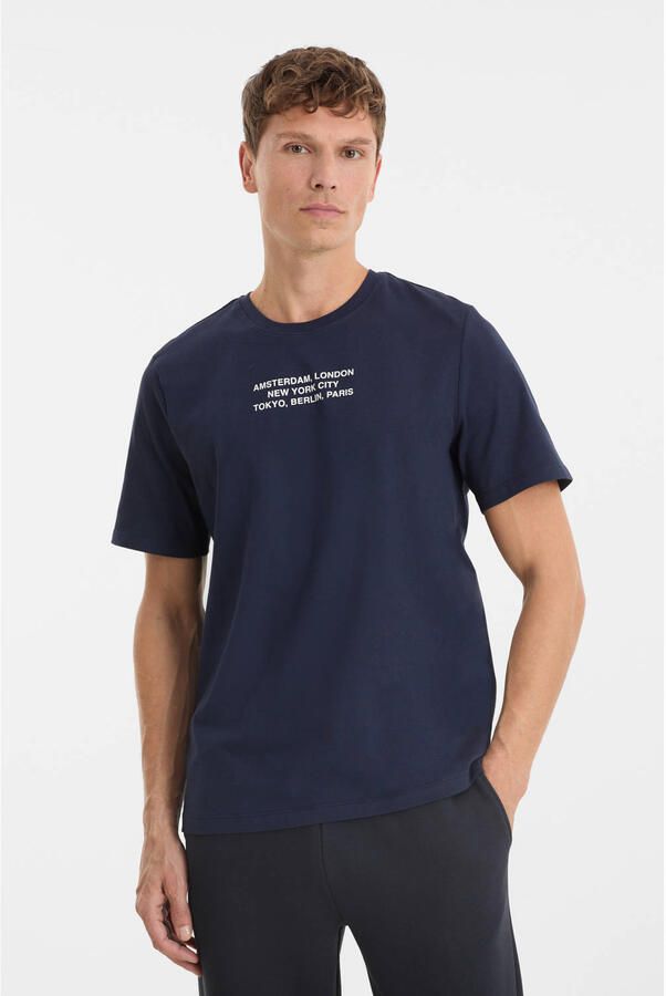 Anytime T-shirt met printopdruk donkerblauw - Foto 3