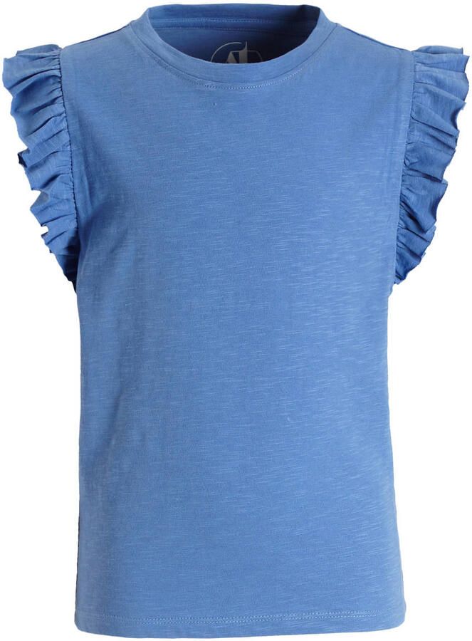Anytime T-shirt met ruffle blauw Meisjes Katoen Ronde hals Effen 146 152