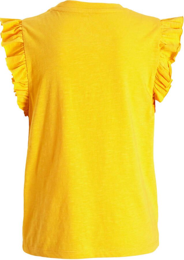 Anytime T-shirt met ruffle geel Meisjes Katoen Ronde hals Effen 158 164