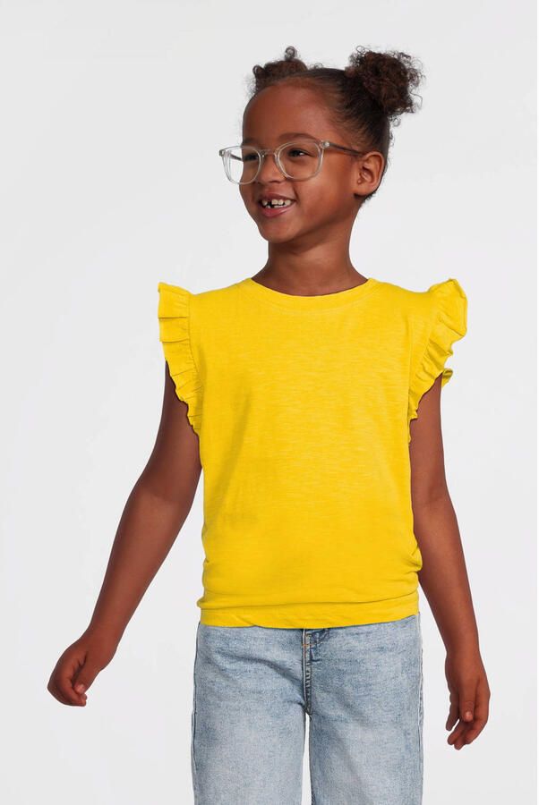 Anytime T-shirt met ruffle geel Meisjes Katoen Ronde hals Effen 158 164 - Foto 2