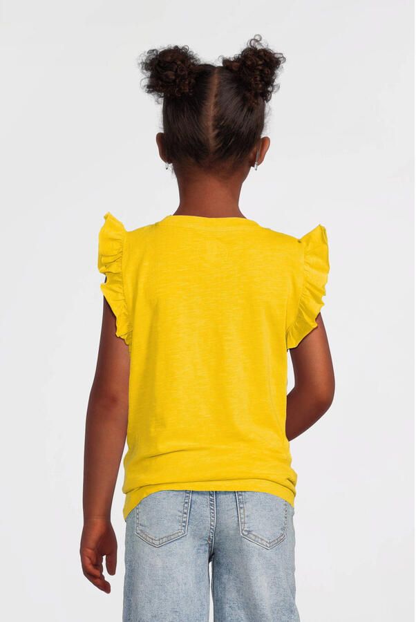 Anytime T-shirt met ruffle geel Meisjes Katoen Ronde hals Effen 158 164 - Foto 3