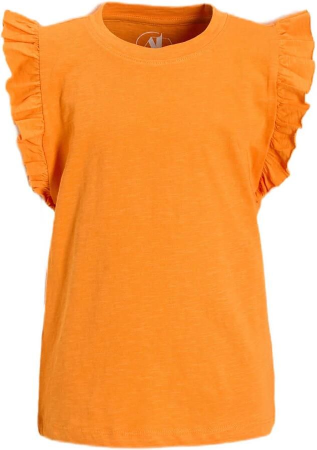 Anytime T-shirt met ruffle oranje