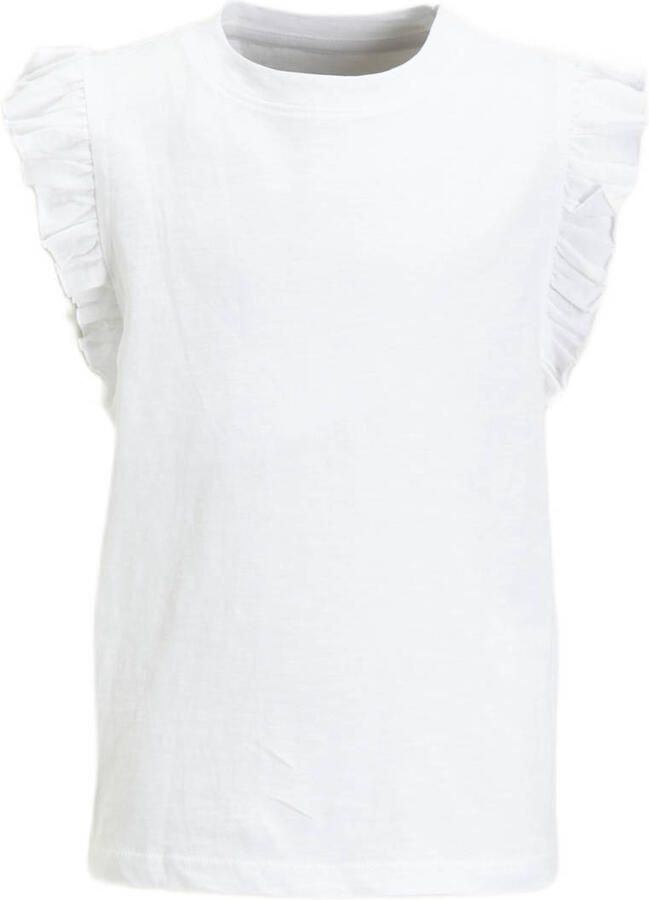 Anytime T-shirt met ruffle wit Meisjes Katoen Ronde hals Effen 146 152