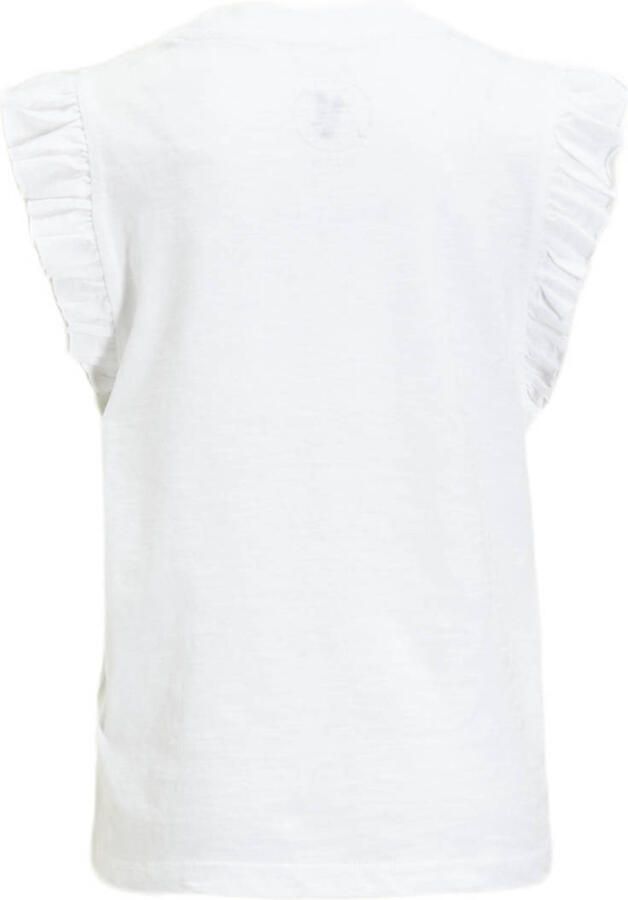 Anytime T-shirt met ruffle wit Meisjes Katoen Ronde hals Effen 110 116 - Foto 2