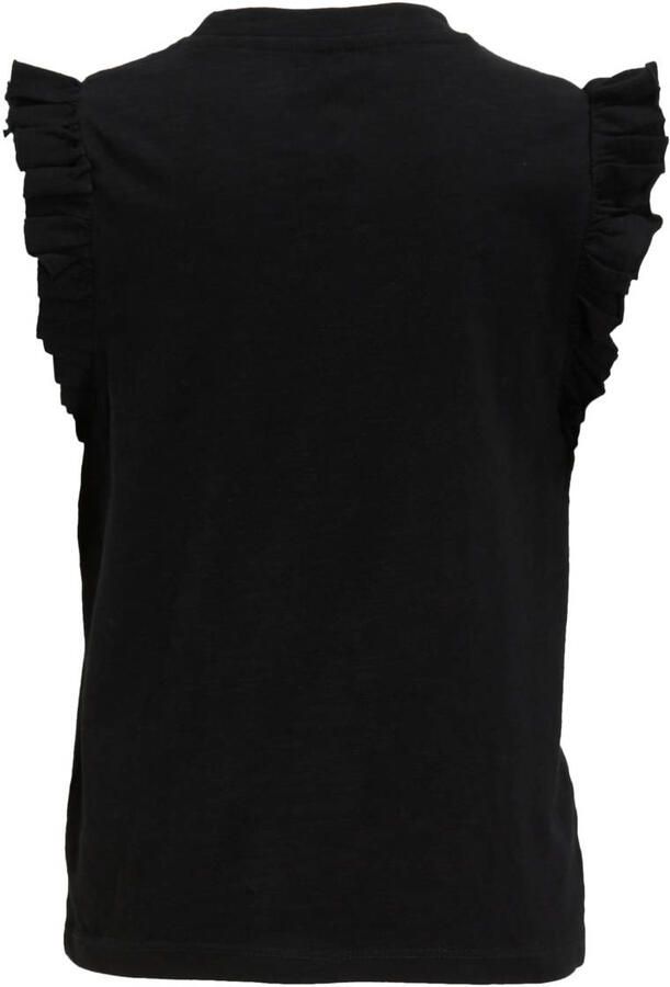 Anytime T-shirt met ruffle zwart Meisjes Katoen Ronde hals Effen 158 164