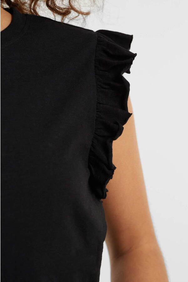 Anytime T-shirt met ruffle zwart Meisjes Katoen Ronde hals Effen 110 116 - Foto 3