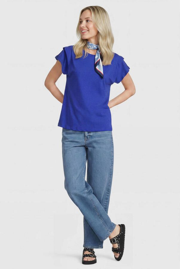 Anytime T-shirt met schouder detail felblauw - Foto 2