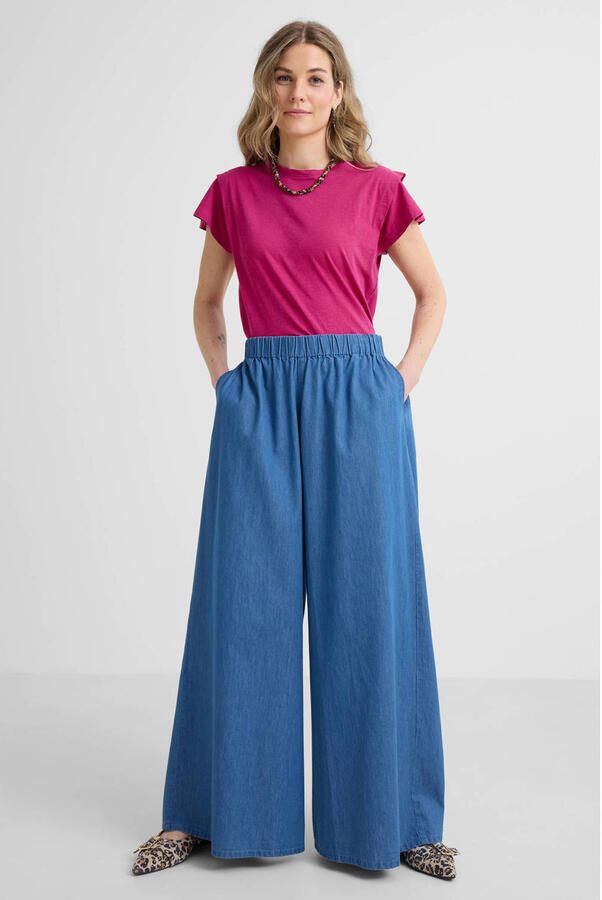 Anytime T-shirt met schouder detail fuchsia