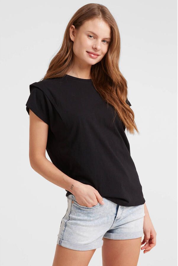 Anytime T-shirt met schouder detail zwart - Foto 4