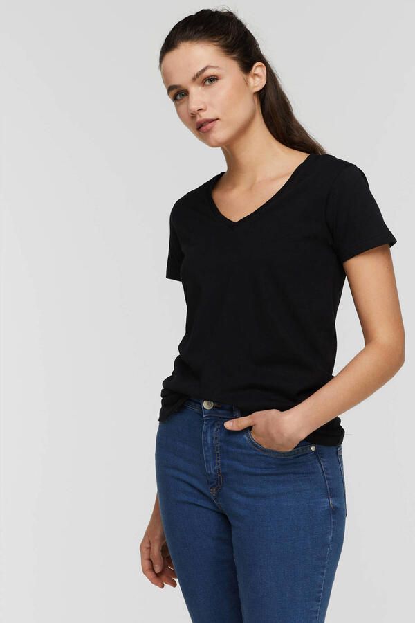 Anytime T-shirt met V-hals zwart