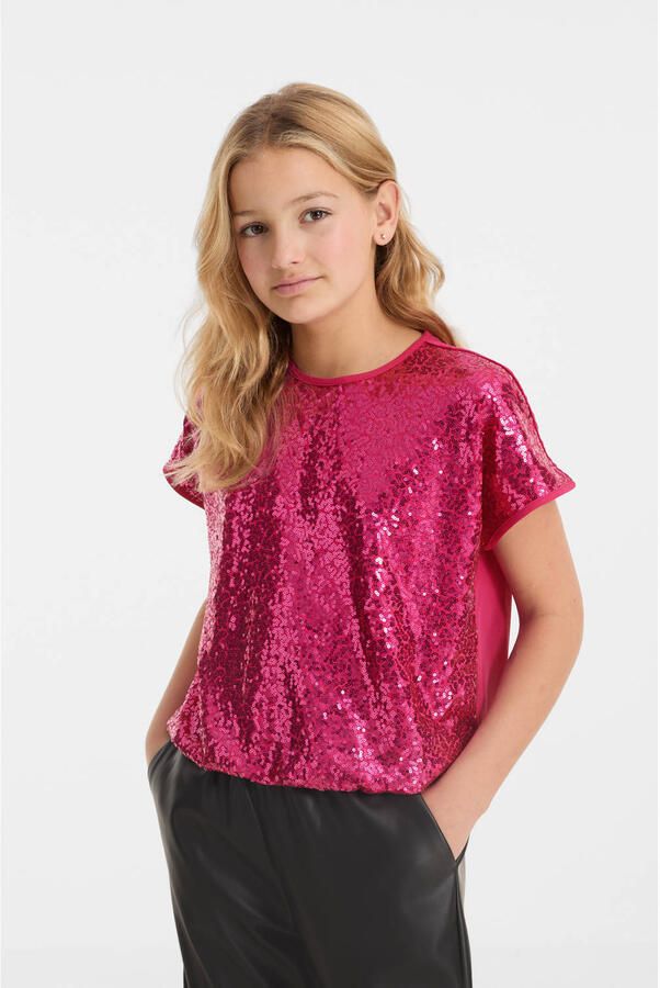 Anytime top met pailletten roze - Foto 2