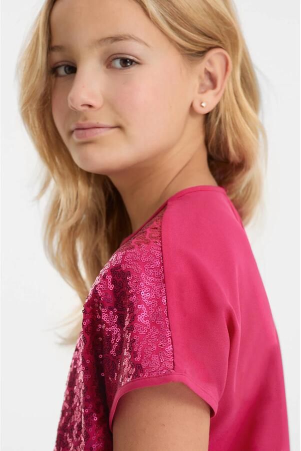 Anytime top met pailletten roze - Foto 3