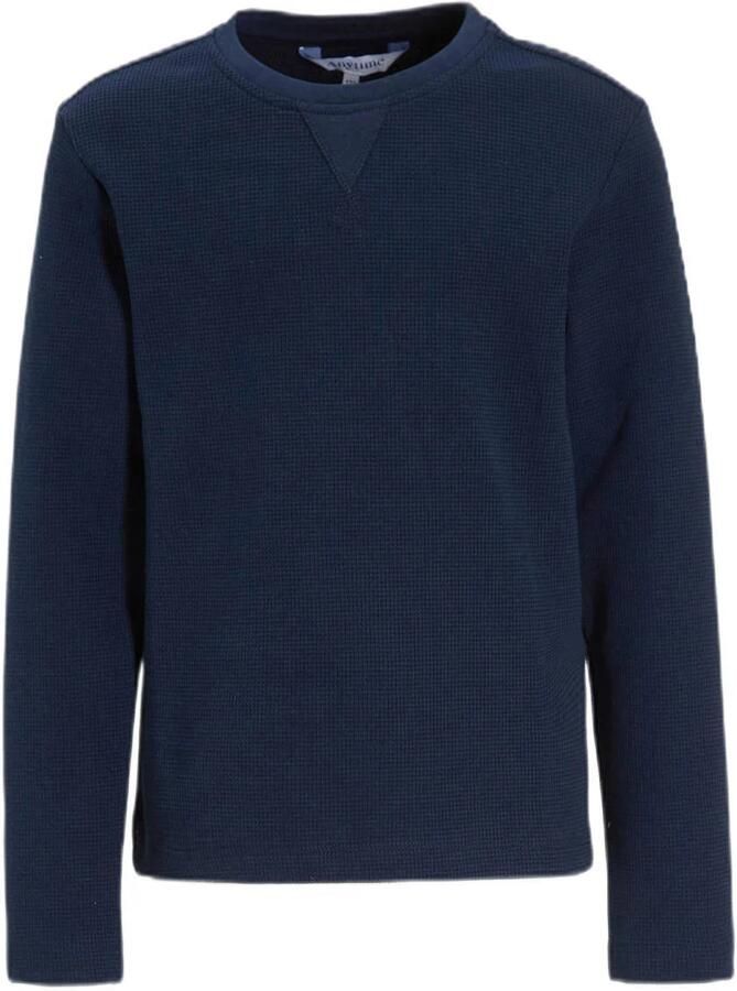Anytime top met waffle textuur donkerblauw