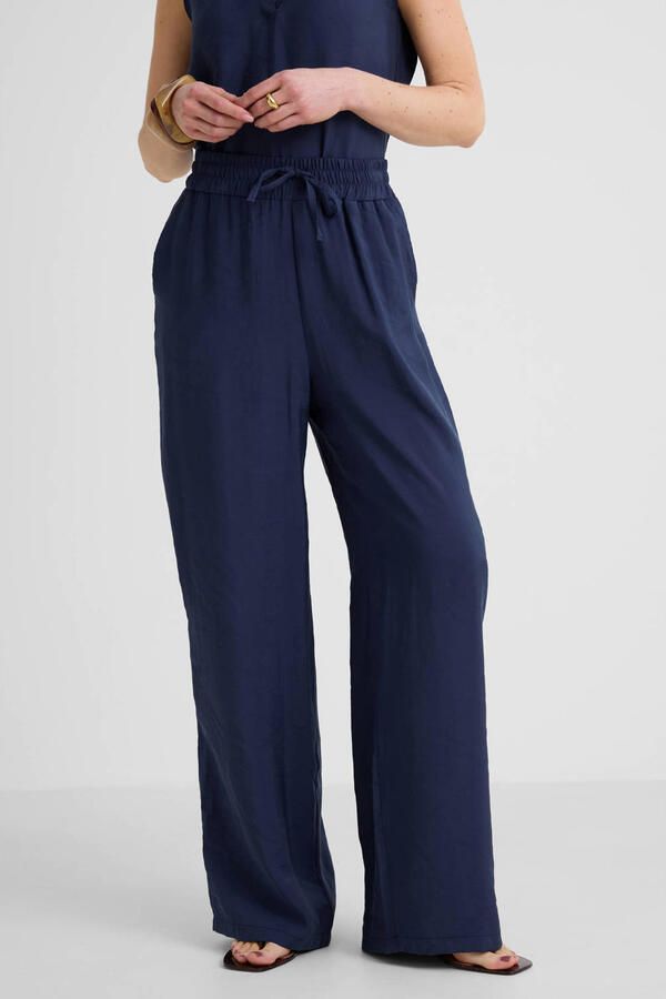Anytime wide leg broek donkerblauw