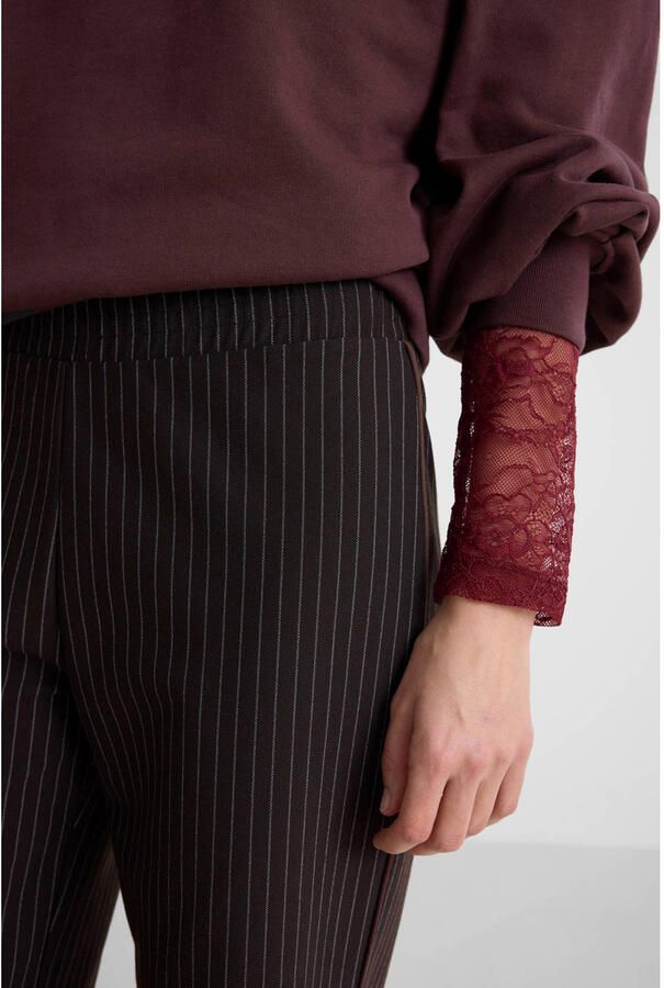 Anytime wide leg broek met contrast bies donkerbruin - Foto 2
