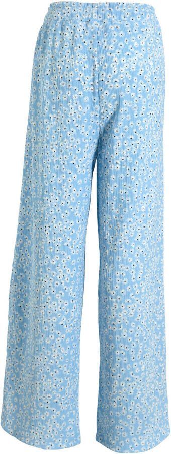 Anytime wide leg crinkle broek bloemenprint lichtblauw