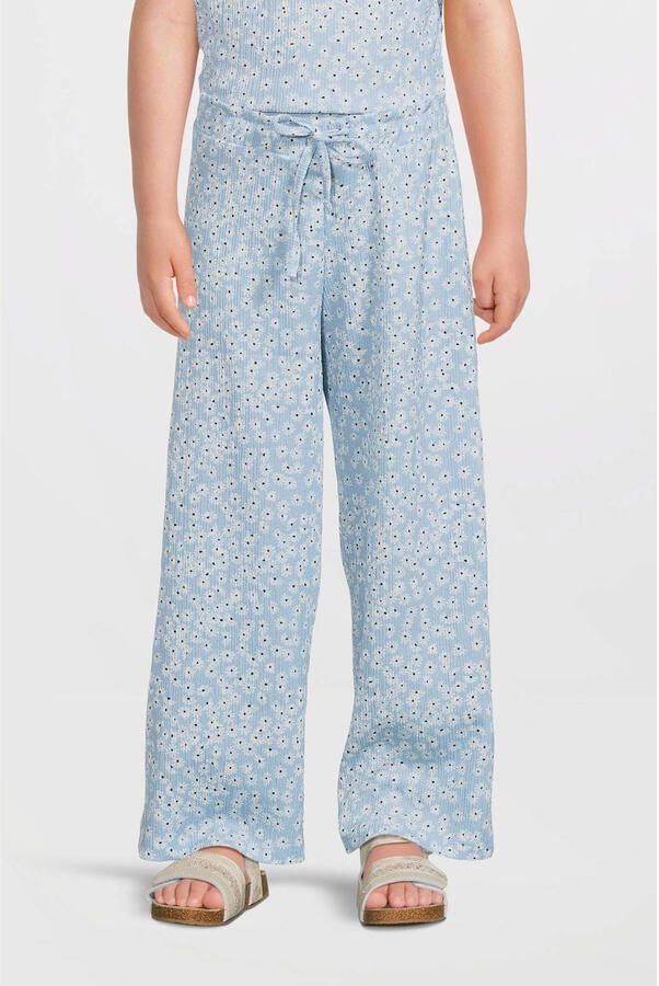 Anytime wide leg crinkle broek bloemenprint lichtblauw - Foto 3