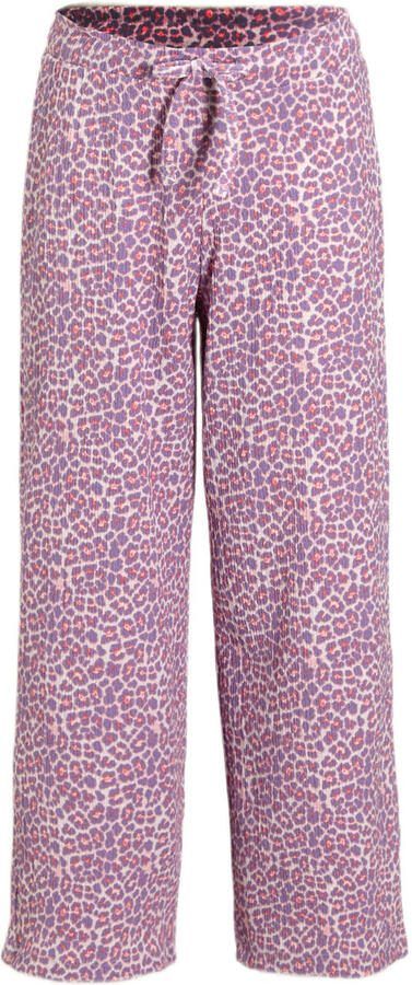 Anytime wide leg crinkle broek panterprint roze