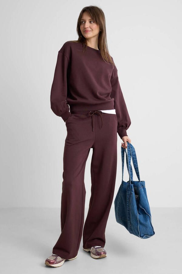 Anytime wide leg joggingbroek donkerbruin