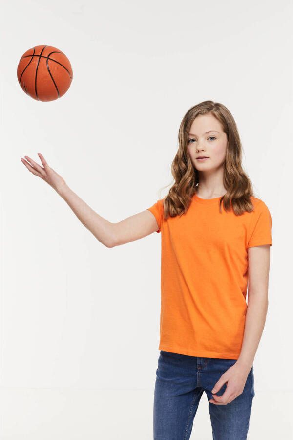 Anytime basic T-shirt oranje Meisjes Katoen Ronde hals 110 116
