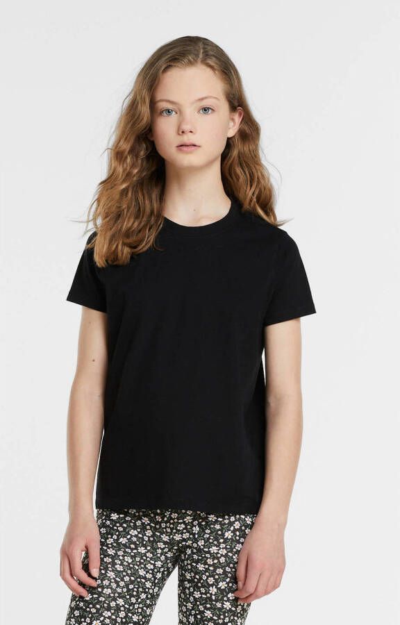 Anytime basic T-shirt zwart Meisjes Katoen Ronde hals 110 116