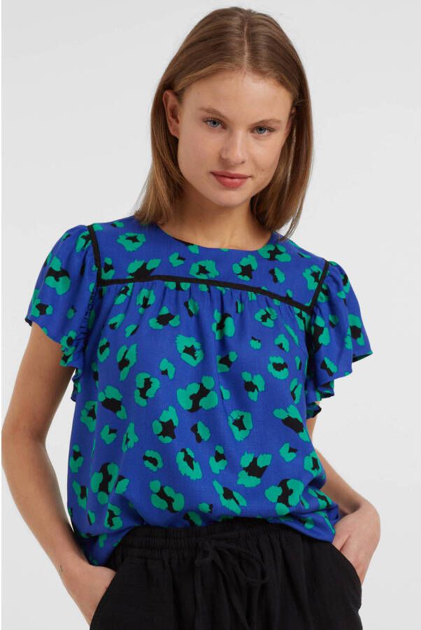 Anytime blouse met kant detail blauw