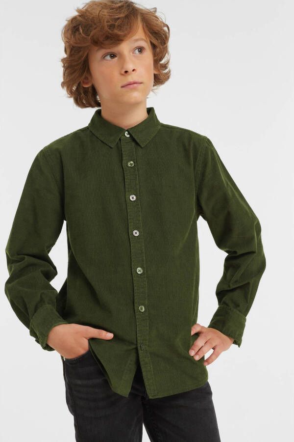 Anytime corduroy overhemd khaki Groen 104 | Overhemd van