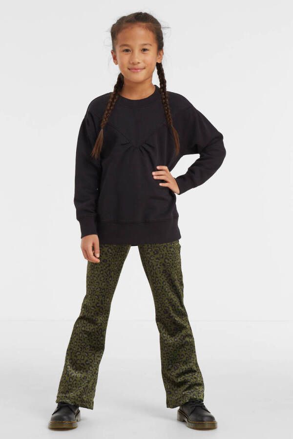 Anytime flared broek met panterprint khaki Groen Meisjes Polyester Panterprint 158 164