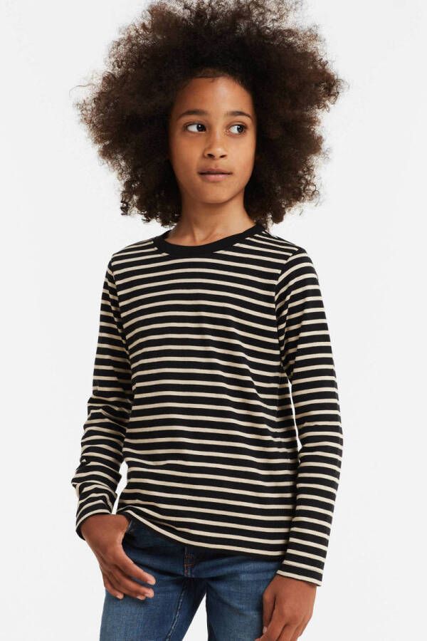 Anytime gestreepte longsleeve T-shirt zwart beige