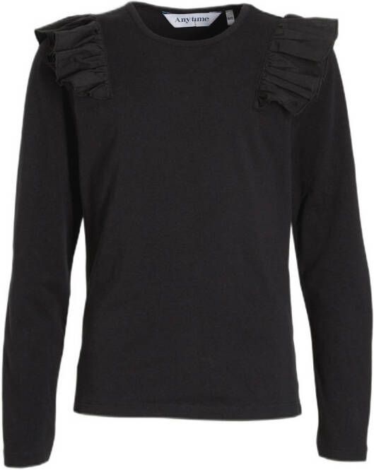 Anytime longsleeve met ruffle zwart Meisjes Katoen Ronde hals Effen 110 116 - Foto 2