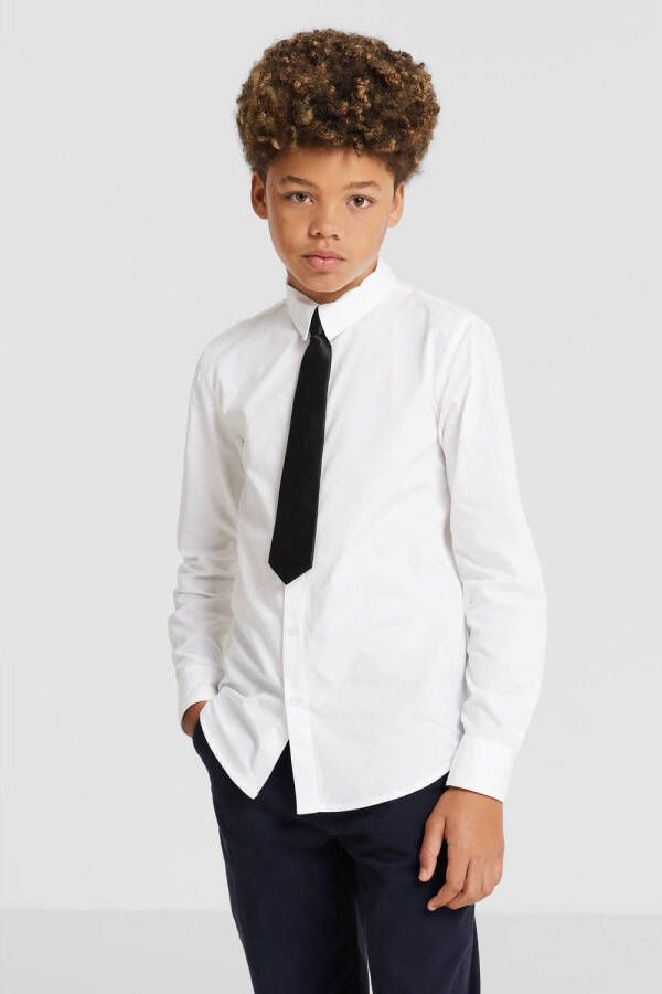 Anytime overhemd met stropdas wit Jongens Katoen Klassieke kraag Effen 104