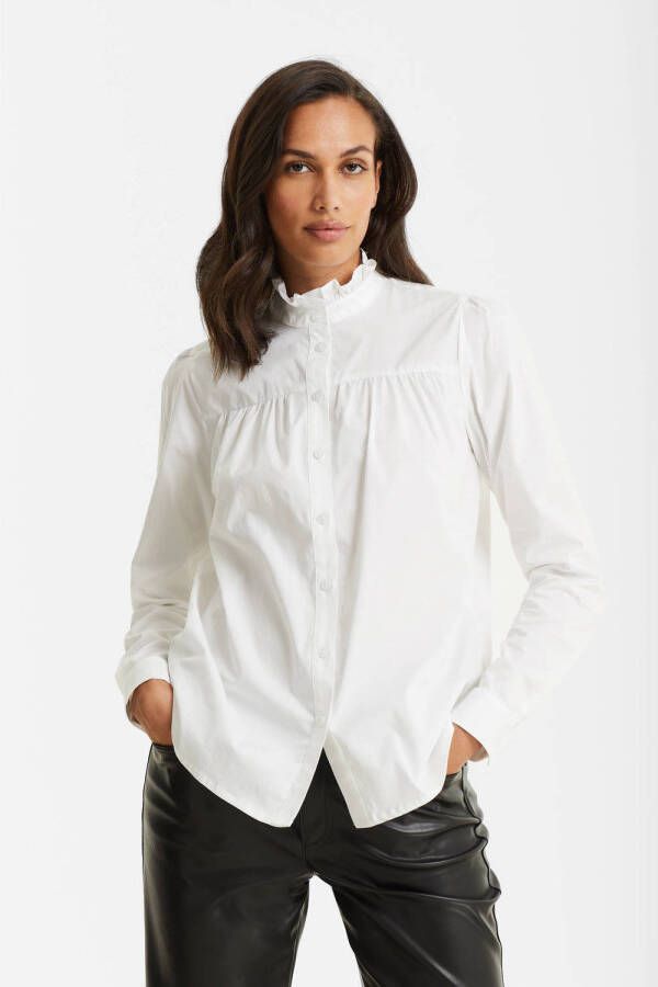 Anytime poplin blouse met ruches wit