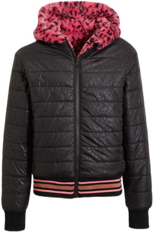 Anytime reversible winterjas roze zwart Meisjes Polyester Capuchon Panterprint 110 116