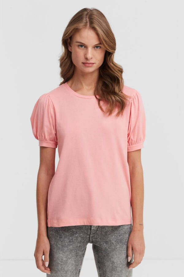 Anytime T-shirt met pofmouwen roze