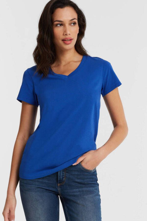 Anytime T-shirt met V-hals blauw