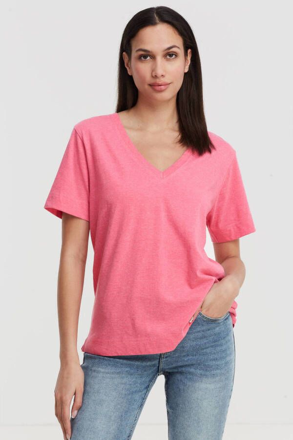 Anytime T-shirt met V-hals roze melange