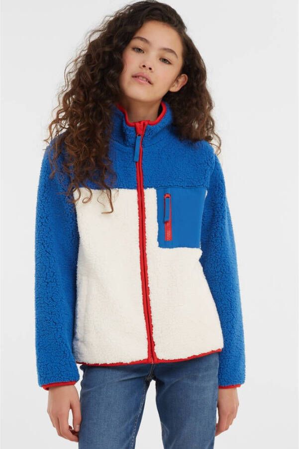 Anytime teddy fleece vest wit blauw Beige Meisjes Polyester Opstaande kraag 110 116