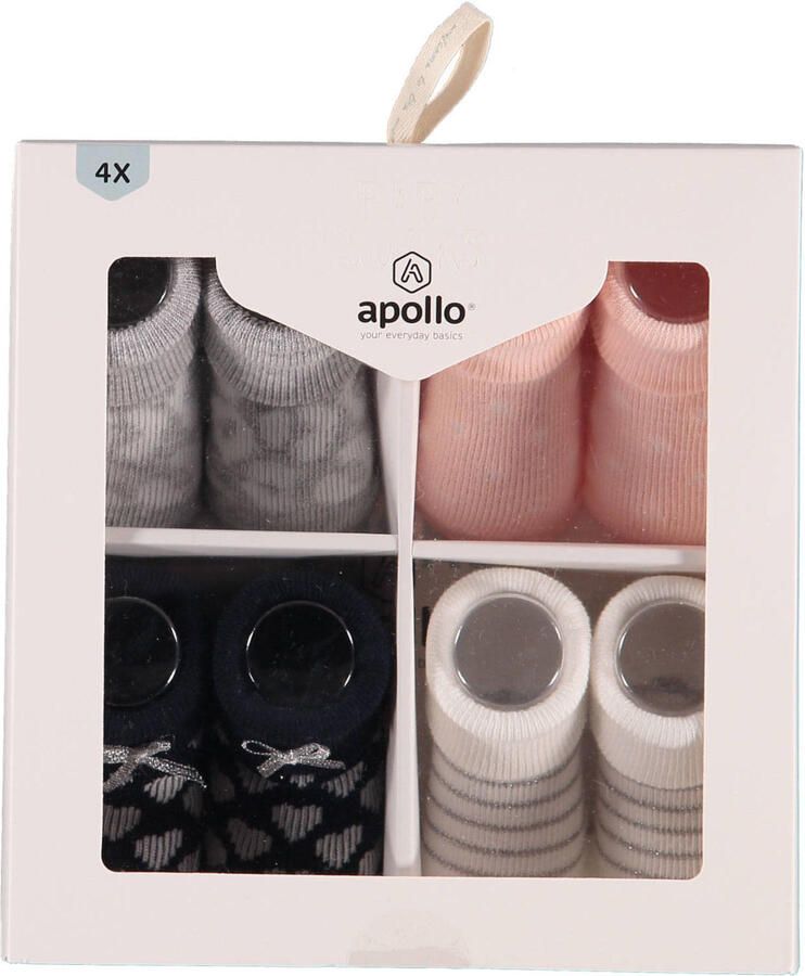 Apollo new born sokken set van 4 in een geschenkset roze wit blauw Multi Katoen 0-3 mnd