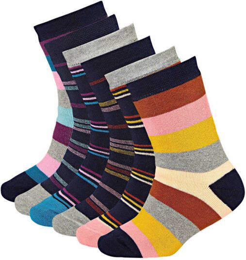Apollo gestreepte sokken set van 6 multi Meisjes Katoen Mixprint 23-26
