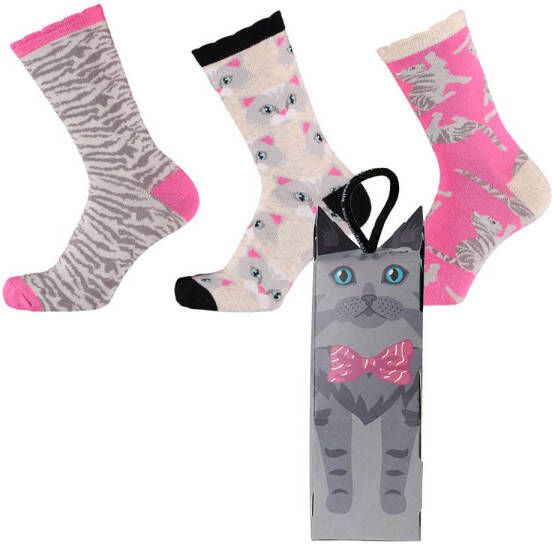 Apollo giftbox sokken met all-over-print set van 3 grijs roze Meisjes Katoen 23-26