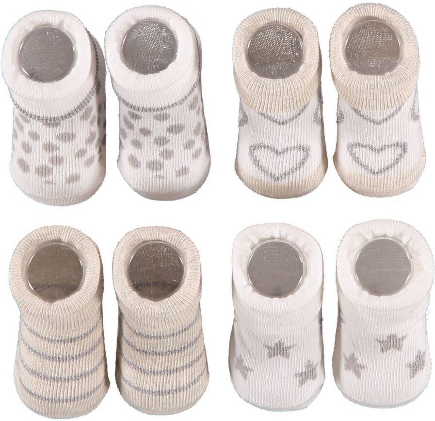 Apollo new born sokken set van 4 in een geschenkset beige lichtgrijs Katoen 0-3 mnd