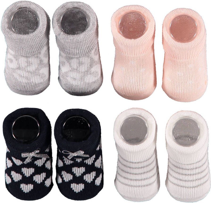 Apollo new born sokken set van 4 in een geschenkset roze wit blauw Multi Katoen 0-3 mnd