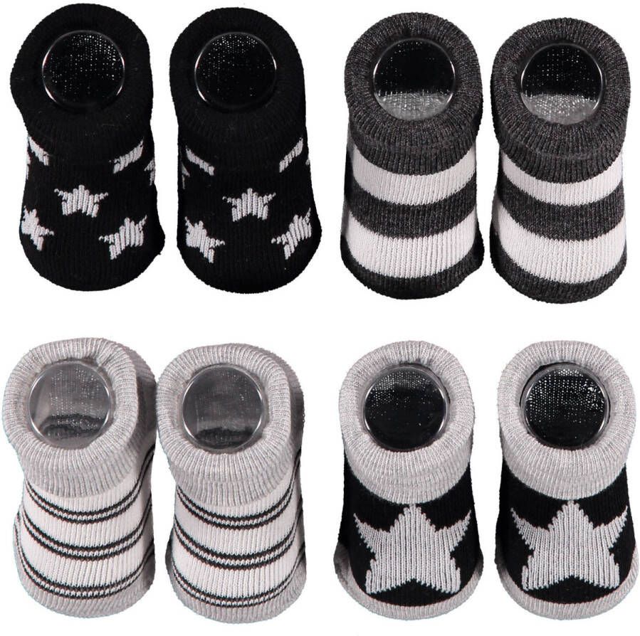 Apollo new born sokken set van 4 in een geschenkset zwart wit grijs Katoen 0-3 mnd