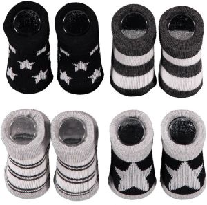 Apollo new born sokken set van 4 in een geschenkset zwart wit grijs