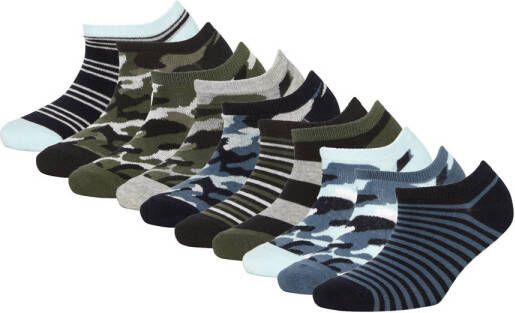 Apollo sneakersokken set van 10 blauw grijs Katoen Mixprint 23-26