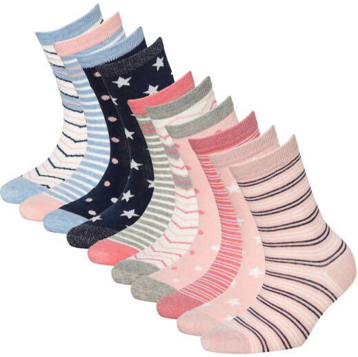 Apollo sokken met all-over print set van 10 blauw roze