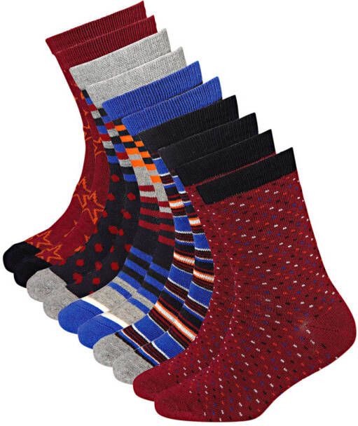 Apollo sokken met all-over print set van 10 rood Jongens Katoen Mixprint 23-26